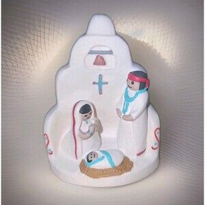 Vintage 1990 Cleo M Teissedre Navaho Hand Crafted Clay Nativity Ornament Decor